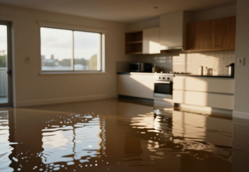 Flooded residential apartment in Parliament House before drying